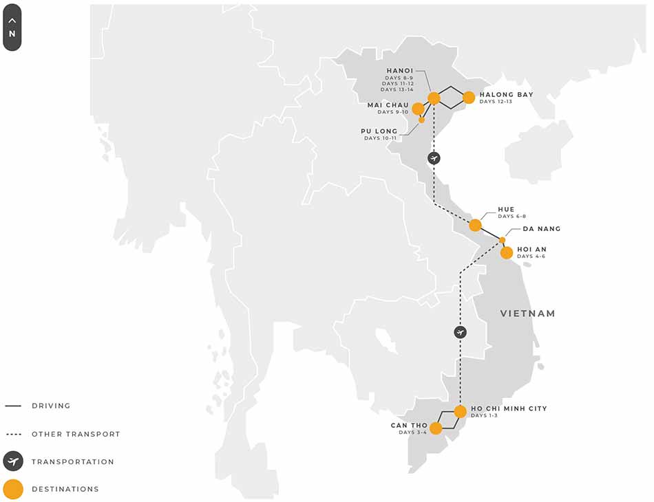 Vietnam 14 Days Hochiminh Cantho Hoian Danang Hue Hanoi Maichau Puluong Halongbay